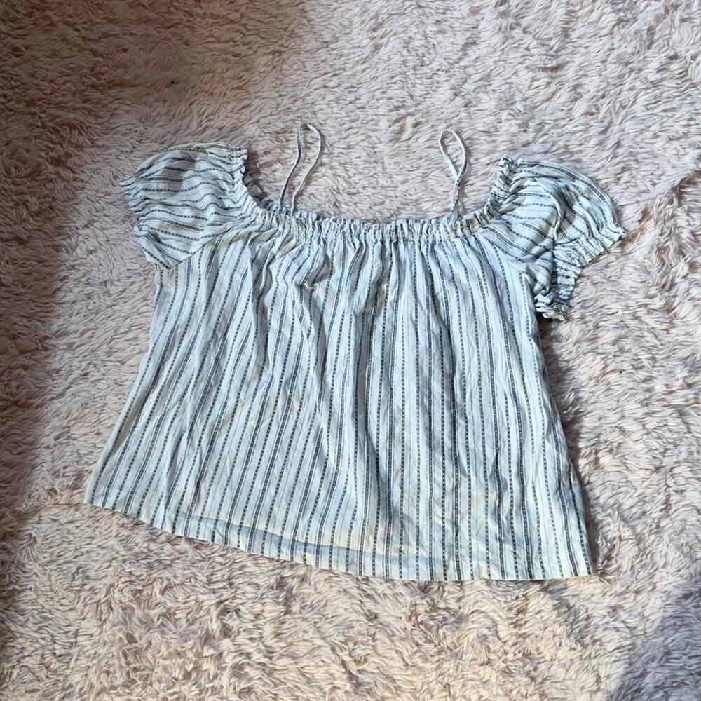 H&M Pinstripe Off Shoulder Coquette Twee Minimalist Boho Soft Girl Delicate Top